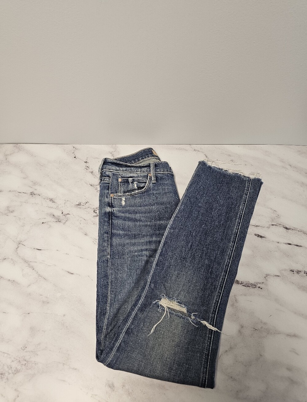 MOTHER The Pixie Dazzler Ankle Fray Straight Leg Love Pop Blue Jeans 27 Preowned - Picture 4 of 11